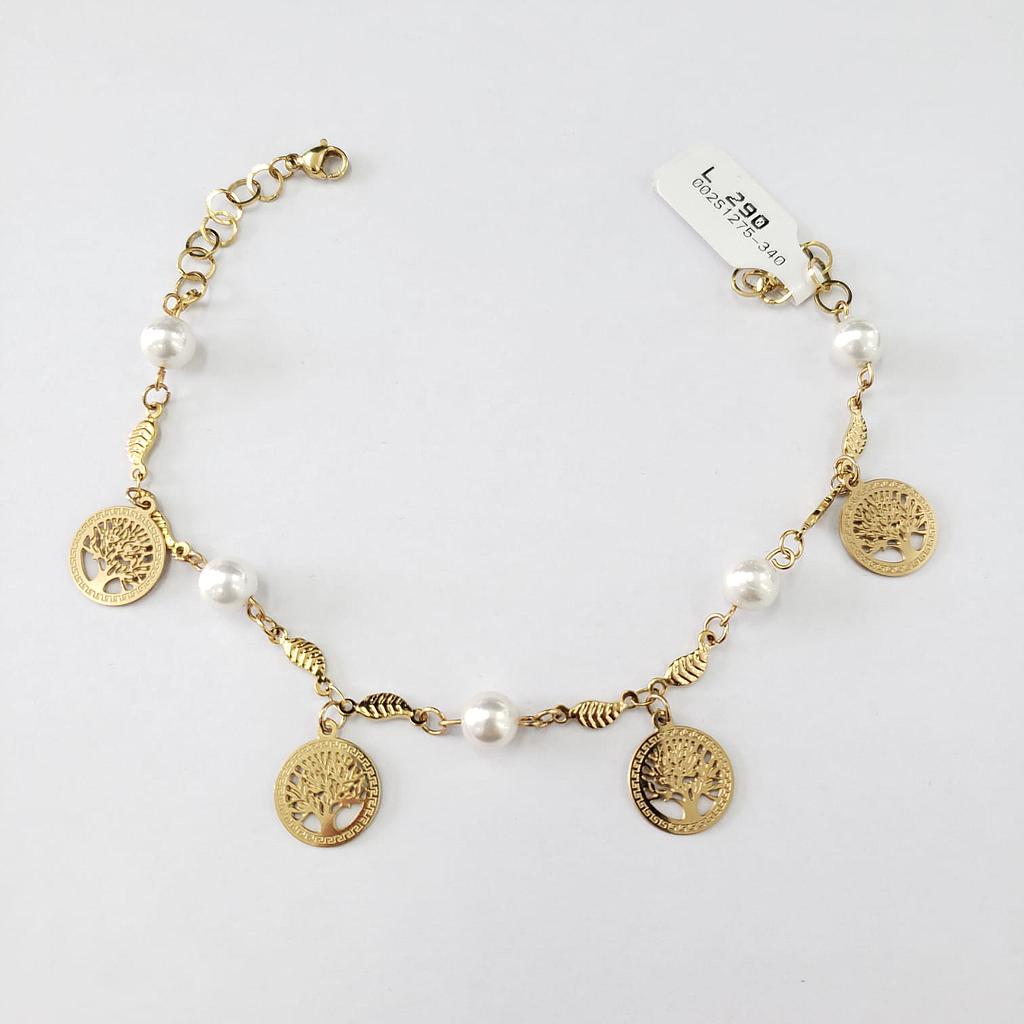 PULSERA GOLD CON PERLAS Y COLGANTE ARBOL DE VIDA/ACERO