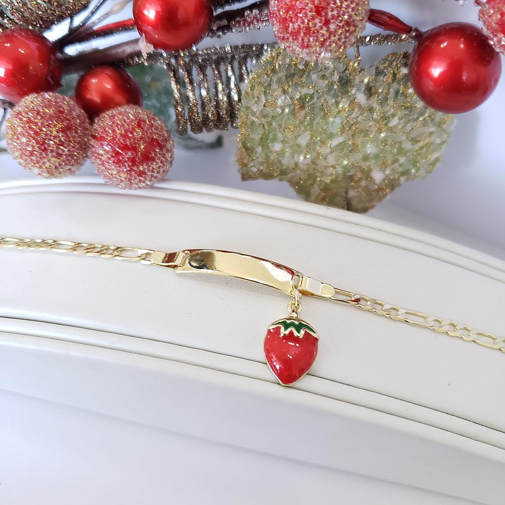 ESCLAVA CON DIJE COLGANTE DE FRESA ORO LAMINADO