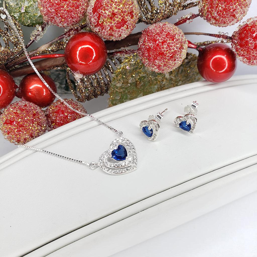 CONJUNTO DE CORAZON ZAFIRO PLATA 925
