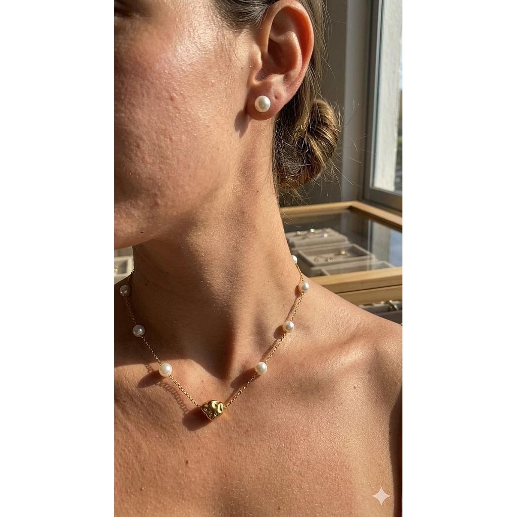 SET DE COLLAR Y ARETES CON PERLAS ACERO 316L